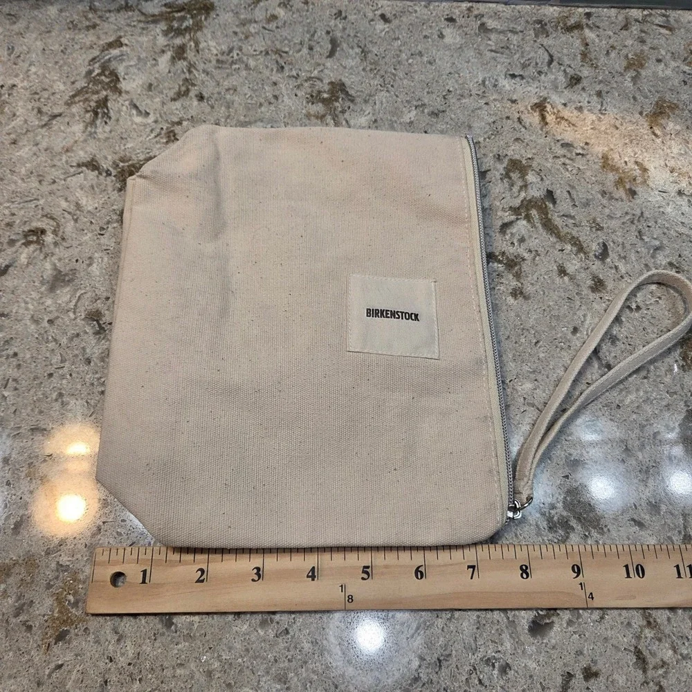 Birkenstock Canvas Wristlet Pouch Cream Logo Makeup Travel Bag Clutch